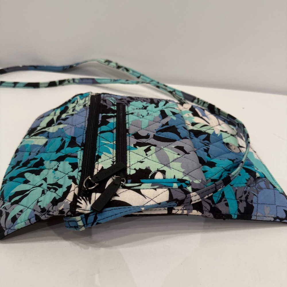 Vera Bradley Camofloral Crossbody Wallet Blue Teal Floral Quilted Bag - Picture 4 of 7